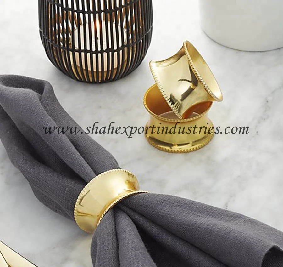Premium Quality Gold Plated Metal Napkin Ring For Dining Table Decoration Centerpieces Dotted Napkin Holder