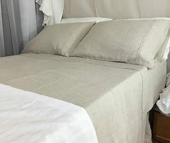 Hot Sale 100% stone washed nature linen bed sheet With Factory Price Embroideryviet