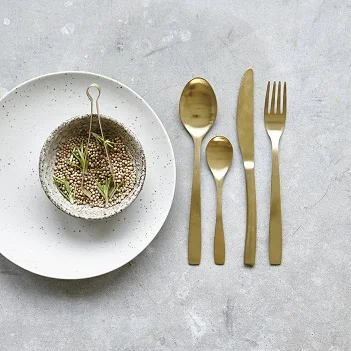 Golden Color Finishing Stainless Steel Metal Kitchen Cutlery Set with Glossy Finishing Wholesale Supplier