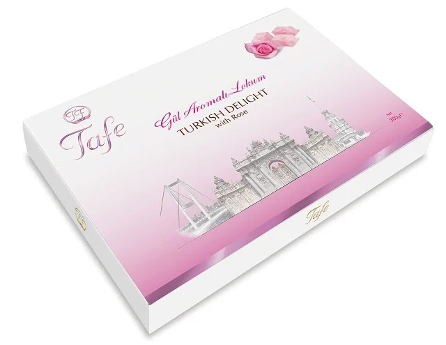 Tafe Turkish Delight with Rose Flavour Gift Carton Box 300g - 403 code Gluten Free - Vegan