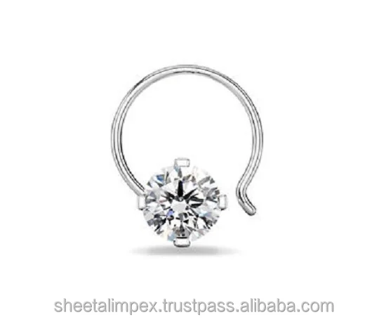 Top Sale Solitaire 0.12 Cts SI1 Clarity Real Natural White Round Cut White Gold Designer Diamonds Nose Pin at Wholesale Price