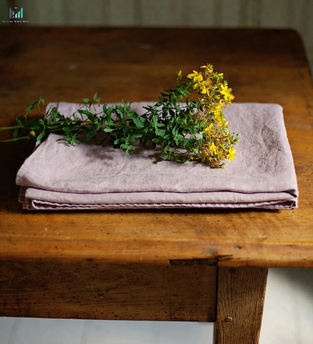 Дерево розовое белье цвета мокрого камня из натурального льна ручной работы столовая скатерть