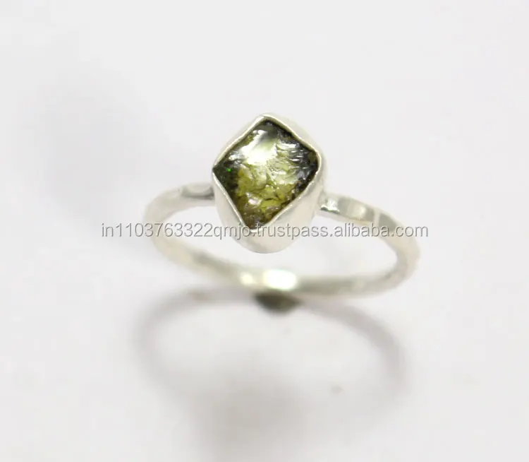 Natural Green Tourmaline Rough Gemstone Handmade Ring 925 Sterling Silver Jewelry Wholesale Factory Price