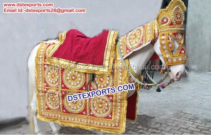 Indian Baraat Horse Costumes Designer Horse Costume With Umbrella Beautiful Heavy Carved Horse Costumes