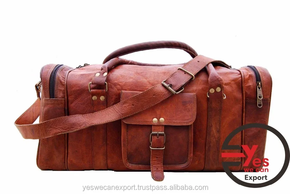 Hot Selling Brown Leather Holdall Gym Luggage Bags For Travel Gym Overnight Weekend At Best Price
