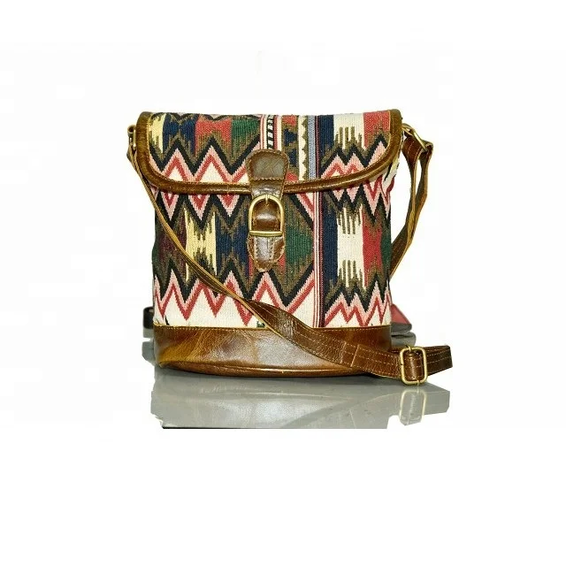 Vintage Leather Shopper Bags For Girls Real Goat Leather Turkish Kilim Bag