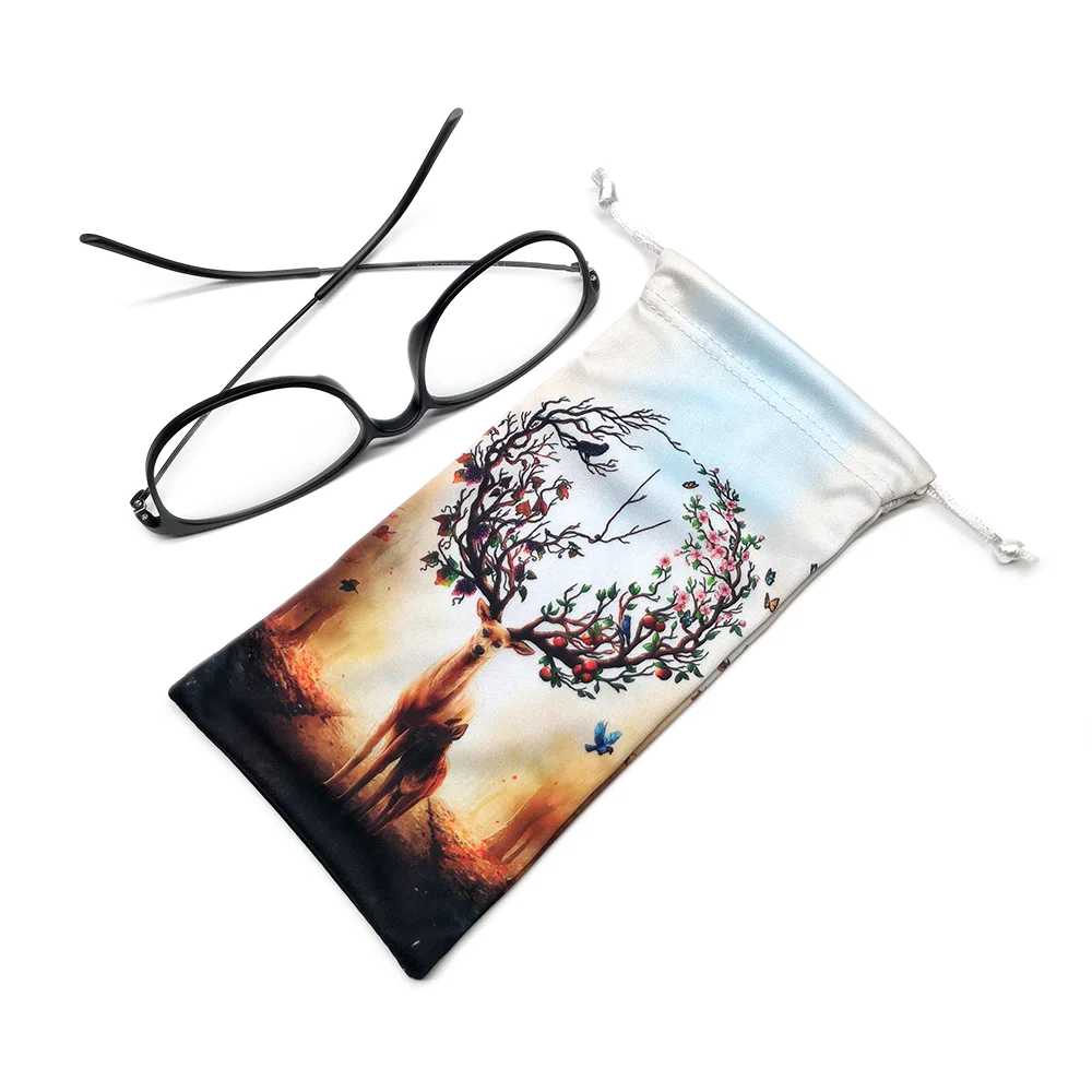 Custom Logo Printed Microfiber Drawstring Eyeglasses Sunglasses Glasses bag pouch