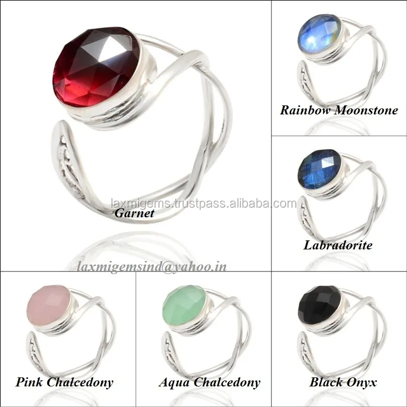 Men Women Oval Round Pear India Natural Gemstone Stone Cabochon 925 Sterling Silver Tiger Eye Ring