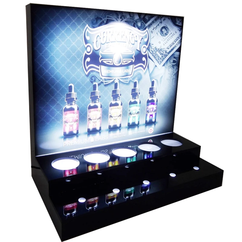 
acrylic illuminated led light lit up glow countertop table top display stand rack for e cig e cigarette e liquid vape 