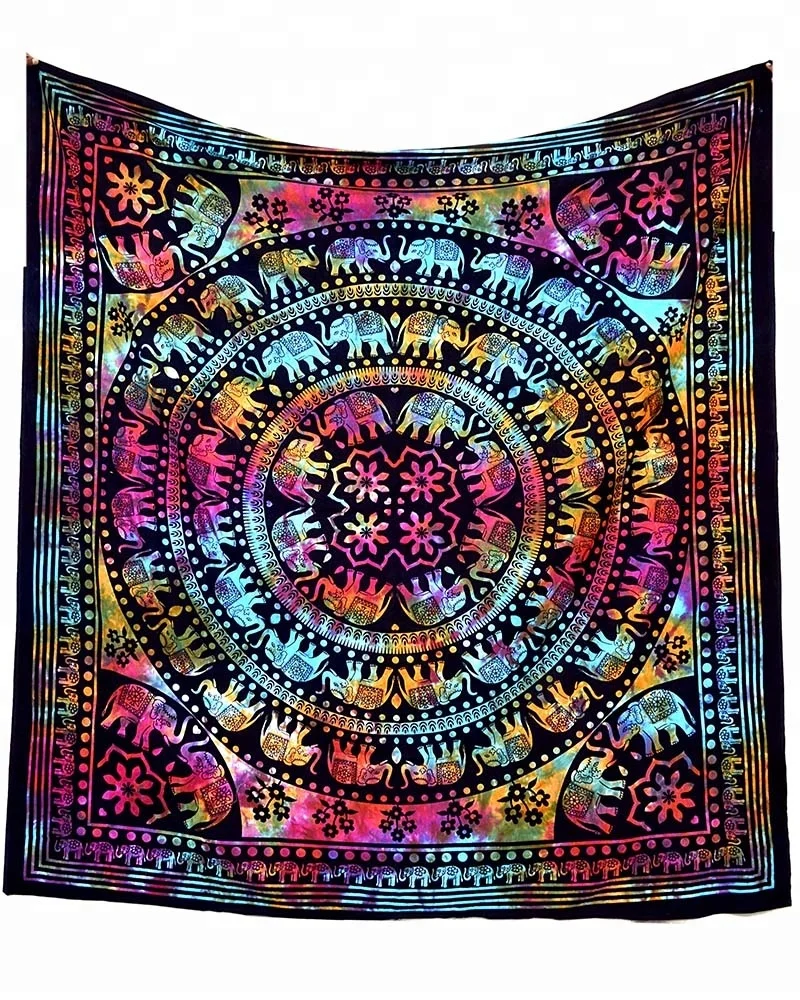 Tie Dye Elephant Mandala Tapestry Screen Printed Wall Hanging 100% Cotton Material Good Quality Tapestries Hippie Beach Decor