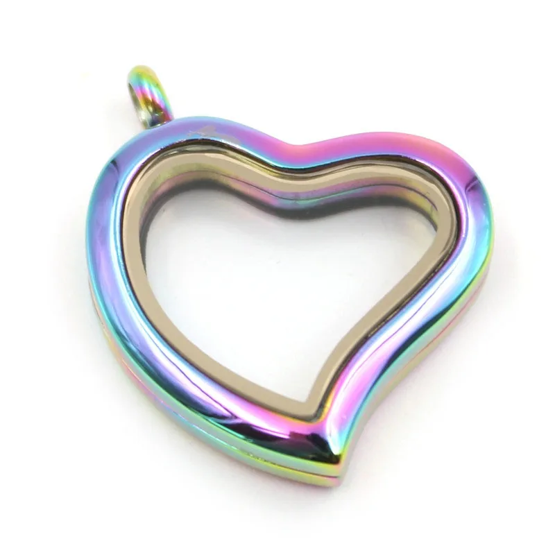 DIY stainless steel memory glass floating heart locket pendant with clear glass locket