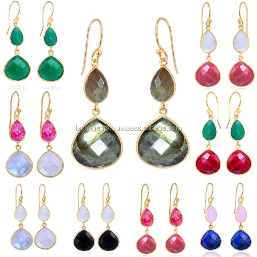 Граненые серьги-подвески рубина из серебра 925 пробы с золотым покрытием ювелирные изделия ручной работы