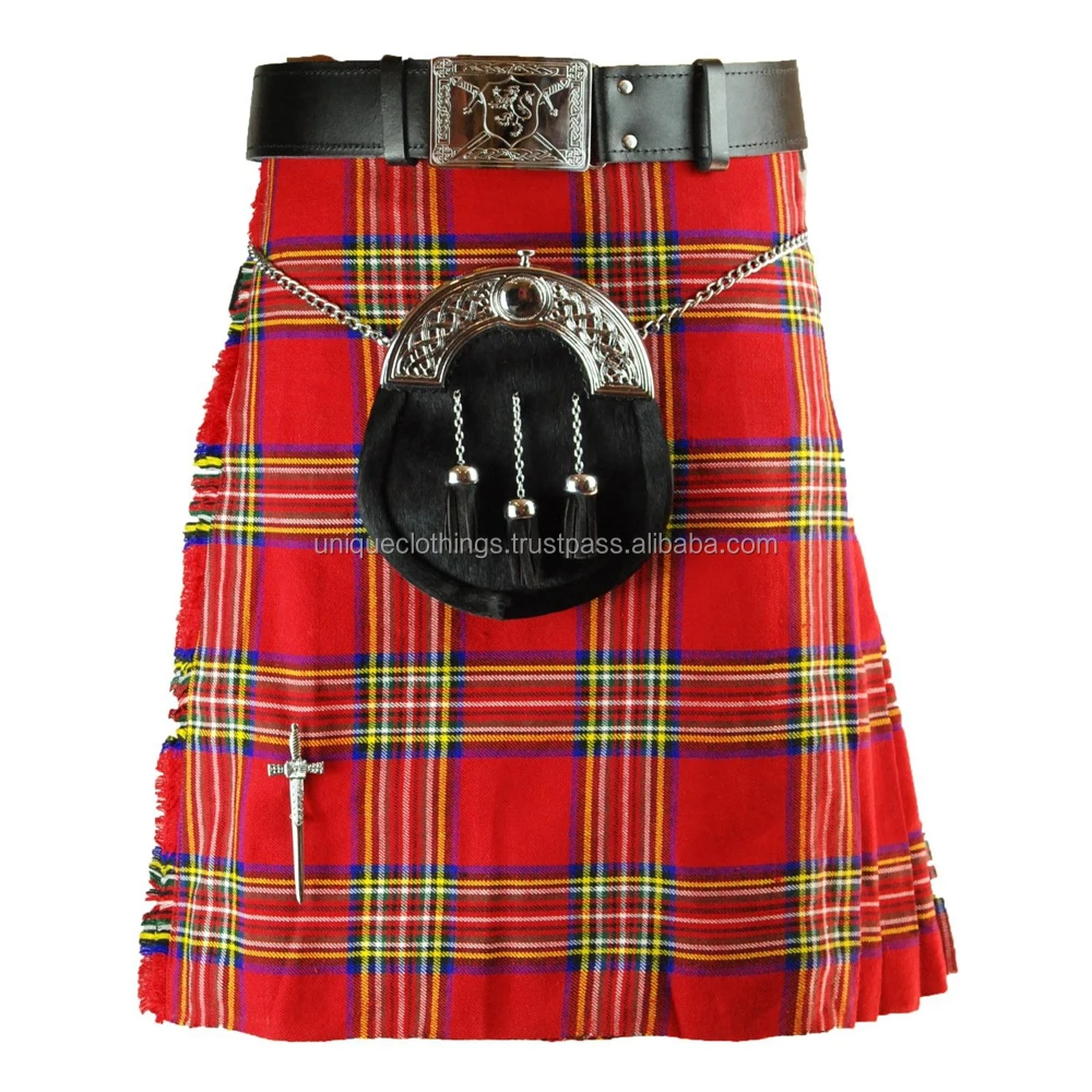 
Royal Stewart 5 Yard 10oz Kilts, Traditional Mens Scottish Tartan Highland Kilt, Custom High Quality Kilts 