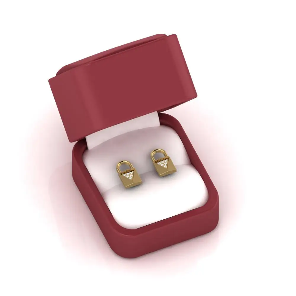 Natural Round Diamond Lock Style Stud Earrings Trendy Fine Jewelry In 18kt Solid Yellow Gold For Women Gift