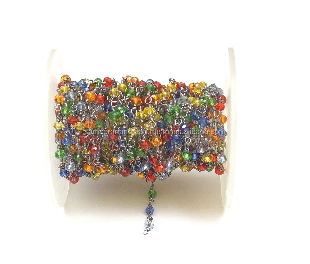 Multi stone quartz black rhodium wire wrapped beaded Natural Multi Gemstone Jewelry  rosary Coin Charm chain