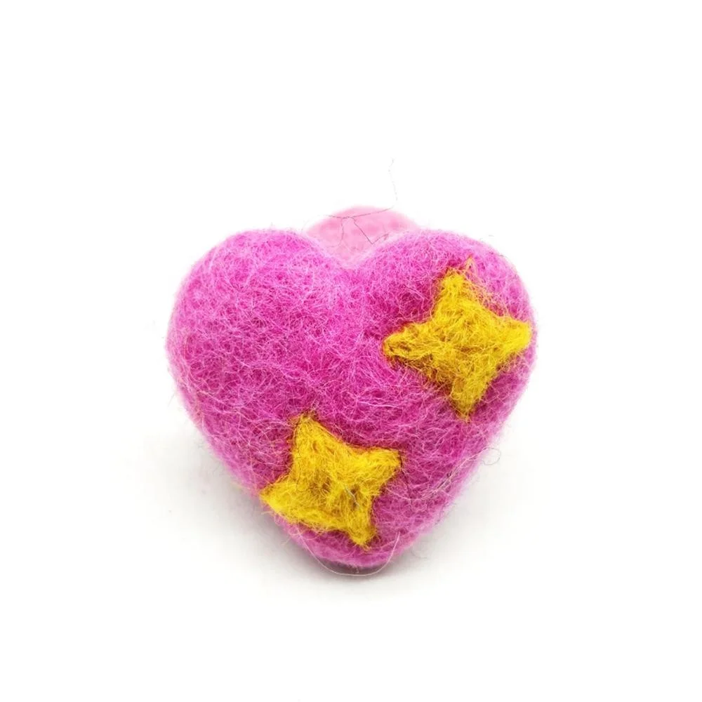 FCS-017 Felt Shiny Heart for Decorations Made from Eco-friendly New Zealand Wool Felted by Nepalese Women Artisans of Nepal