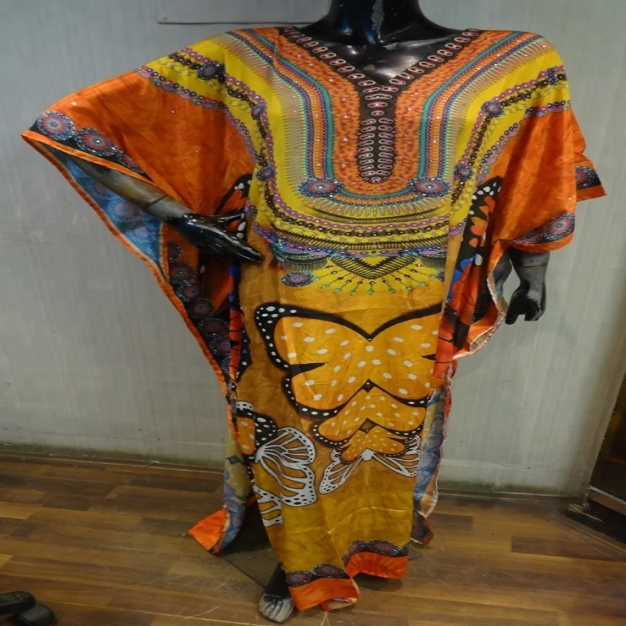 Digital print crape multicolored kaftan/poncho Dress,beach dress abaya for Muslim girls