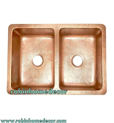 ANTIQUE LUXURY COPPER SMOOTH FARMHOUSE SINK  DOUBLE BOWL ANTIQUE KITCHEN SINK