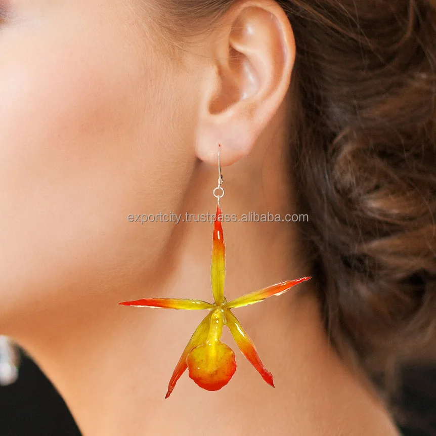 Real cattleya orchid binosa earring for fashion jewelry