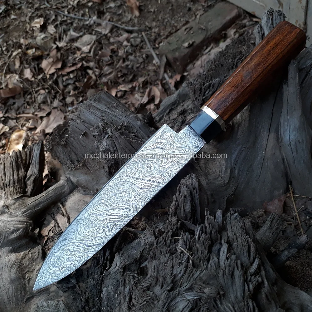 Damascus Kitchen Knife Set Stainless Steel Chef Butcher & Slicing Knives with Wood & Bone Handle