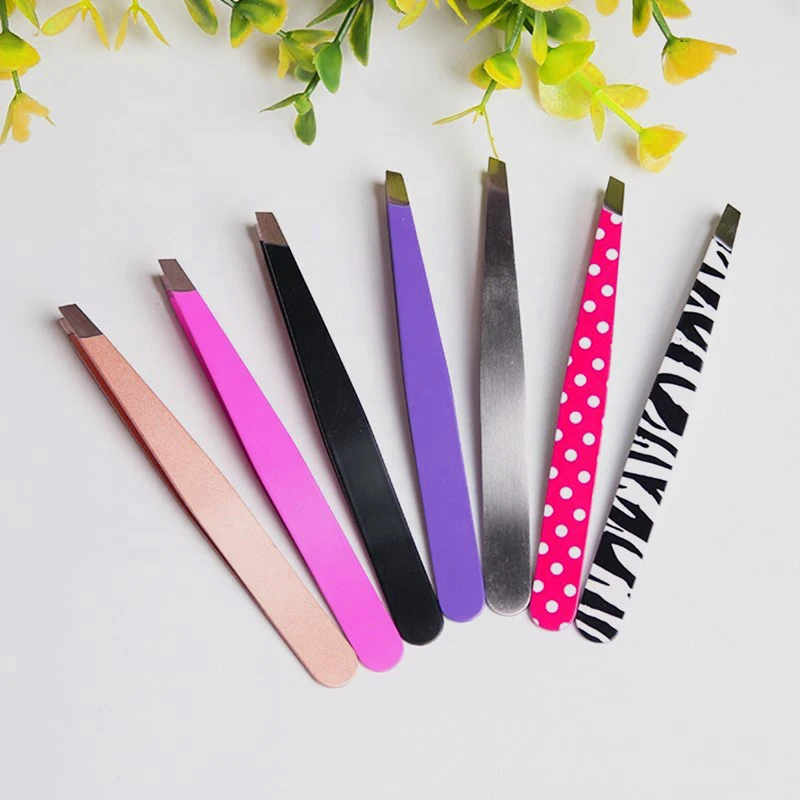 Slant Tip stainless steel private label eyebrow tweezers with plastic tube like packing Stainless Steel Eyebrow Tweezers