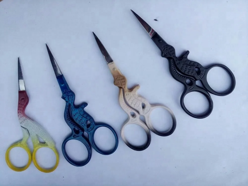 Customized Colorful Vintage Stork Bird Embroidery Fancy Scissors