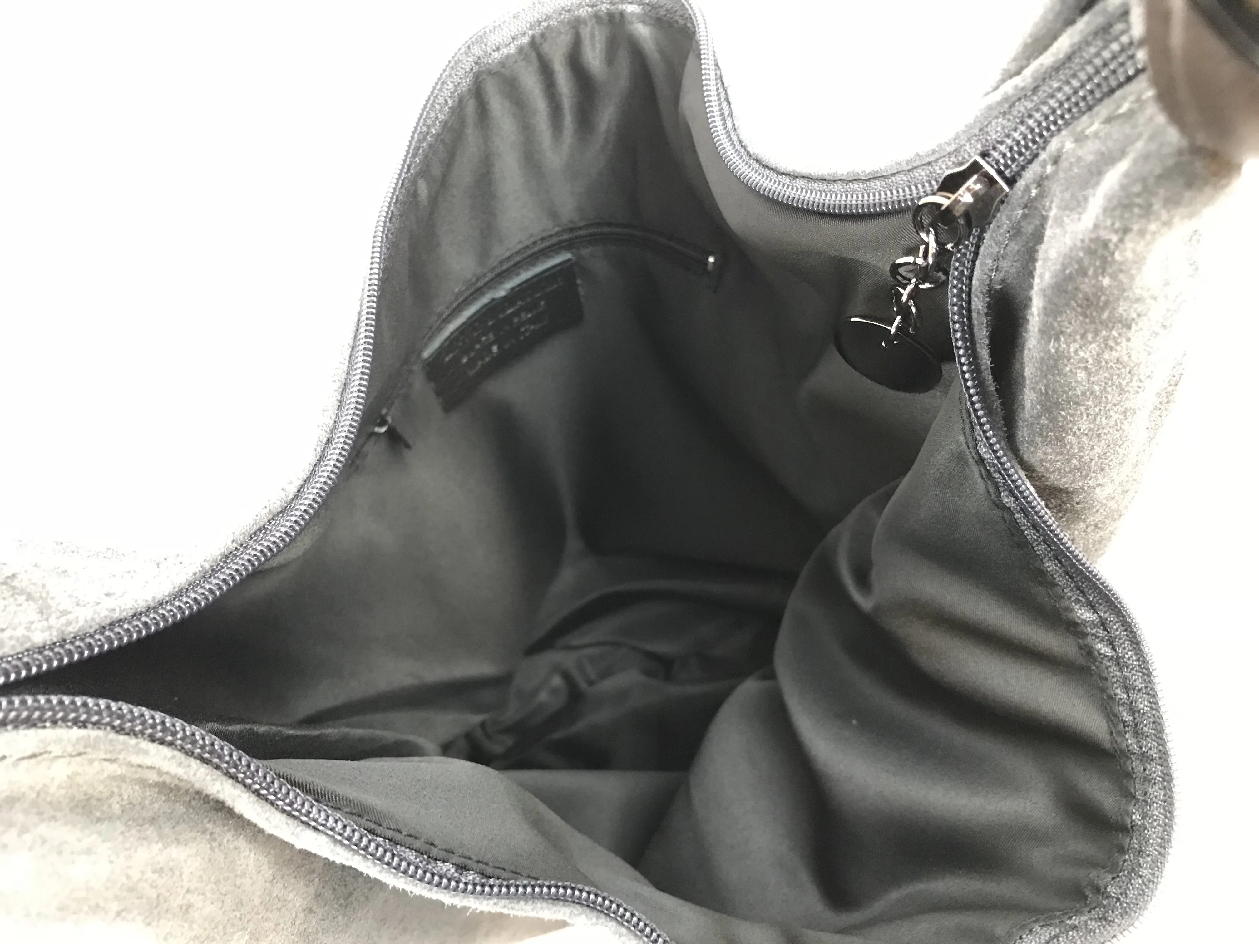 
Women Lady Hobobag Handbag Suede Genuine Leather Made in Italy FG Gray 