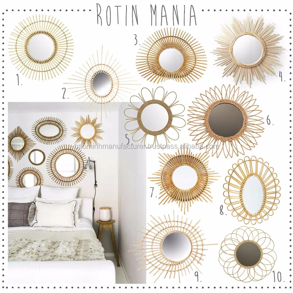 Vintage rattan mirrors for wall decor
