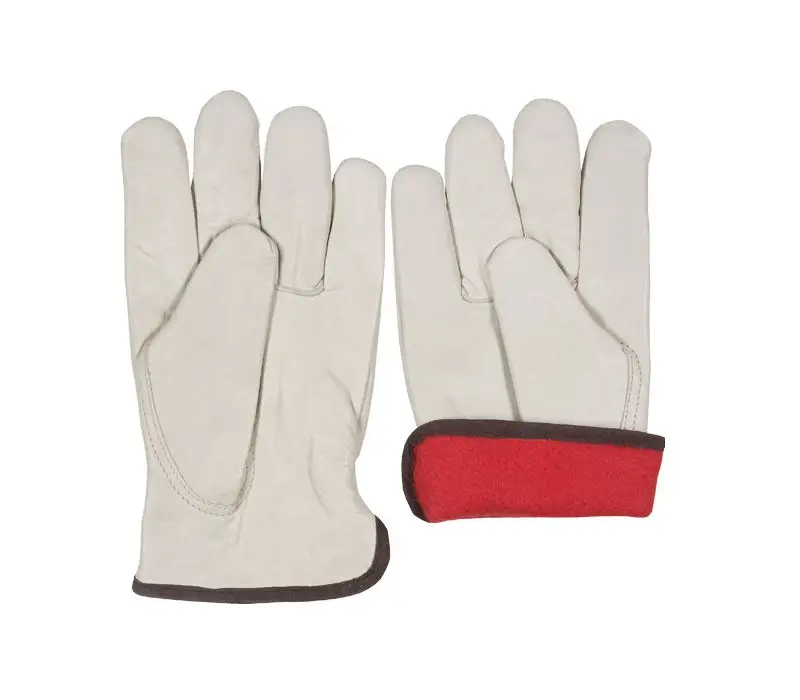 Premium Quality Thick Goat Grain Leather Driver Keystone Thumb Red Fleece lined Gloves Leather Industrial Safety Cold Resistant