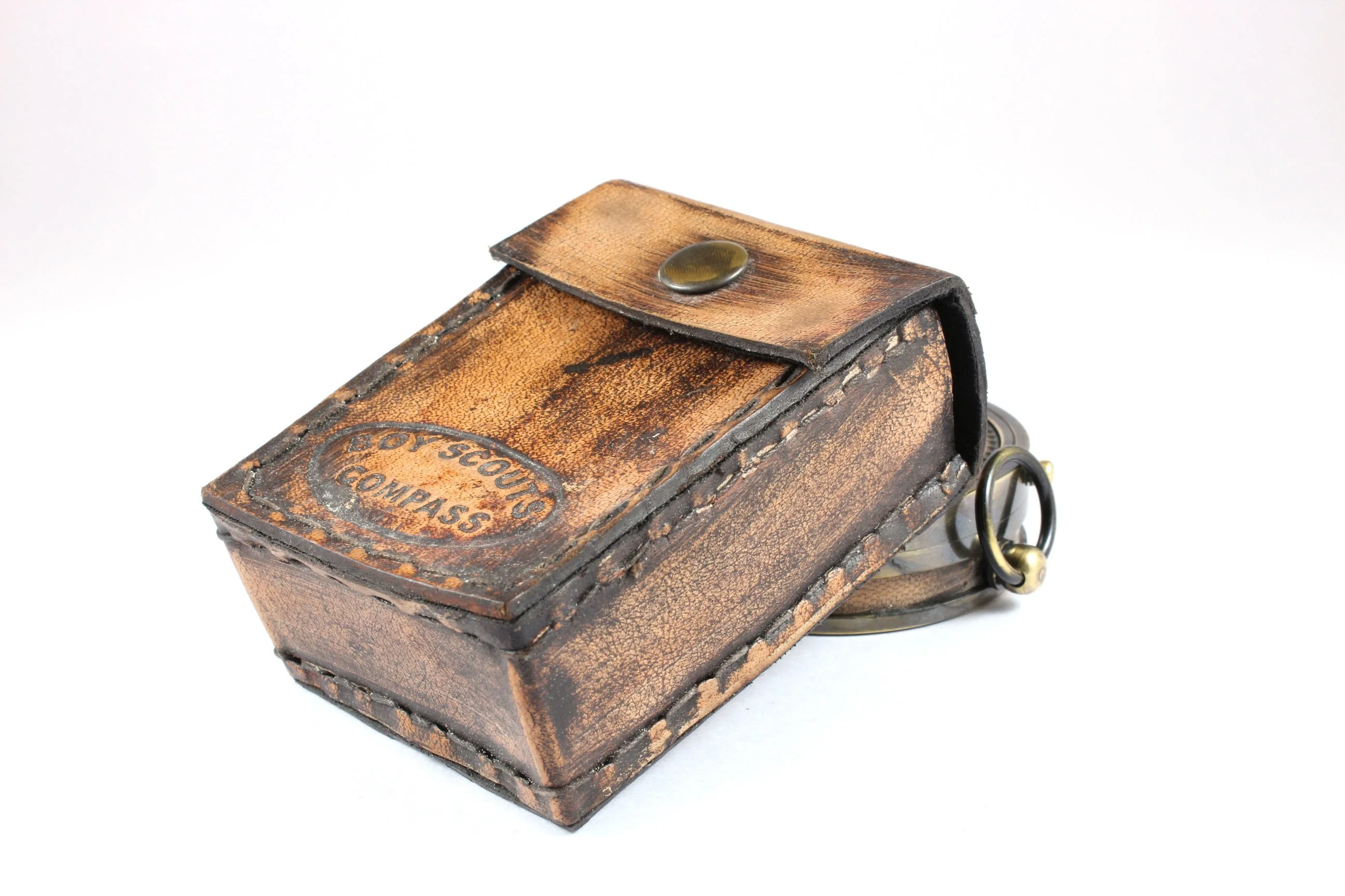 Brass Boys Scout Antique Finish Compass with Engraved Scout Oath Inside Compass with Leather case