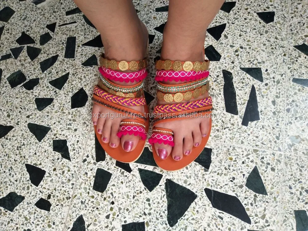 Boho Bohemian Banjara Ladies Pom Pom flat Sandals shoes 2018