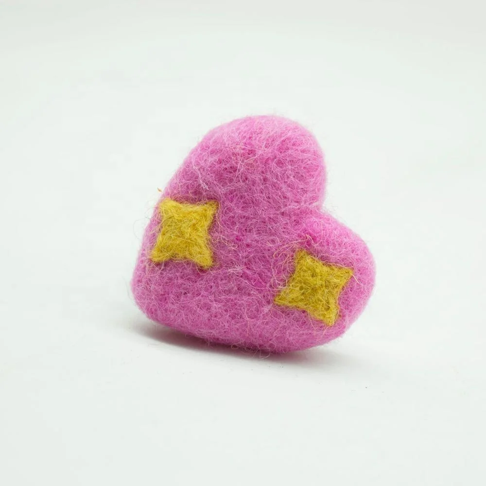 FCS-017 Felt Shiny Heart for Decorations Made from Eco-friendly New Zealand Wool Felted by Nepalese Women Artisans of Nepal