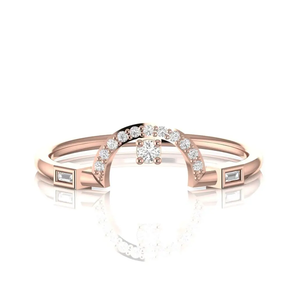 Unique Design Curve Shape Minimalist Round Diamond Ring For Women in 18kt Yellow Rose White Gold 1.59 Grams Fine Jewelry Gift