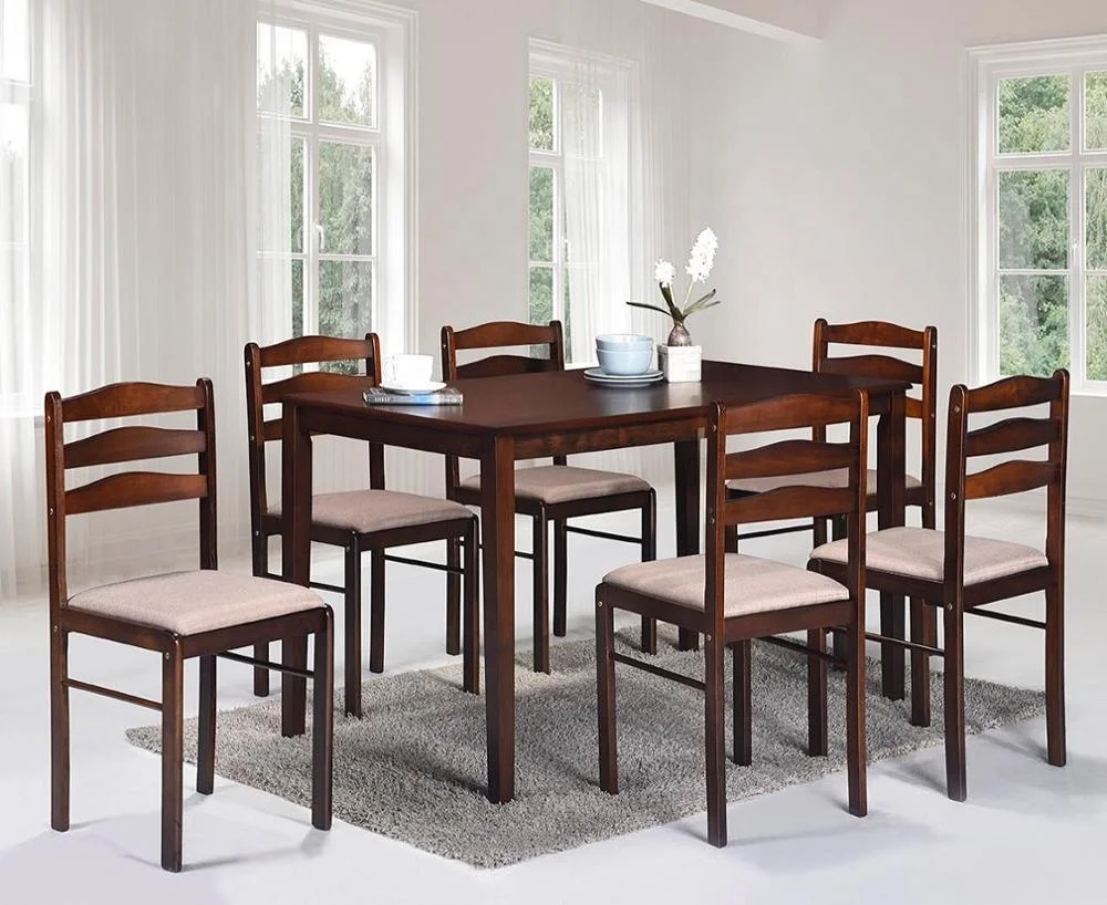 7pcs dining set made in Malaysia 1 table with 6 seaters cushion seat chairs
