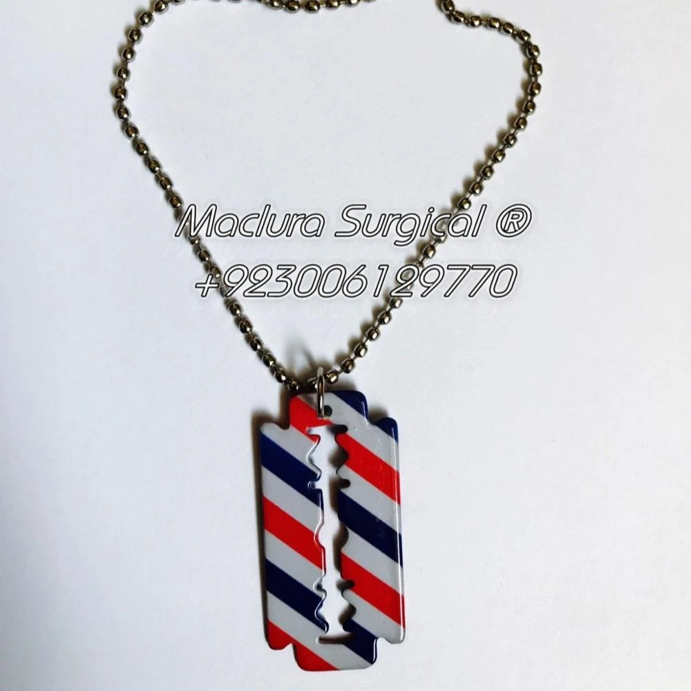 Barber Pendent barber pole Blades , RAZOR BLADE Necklace