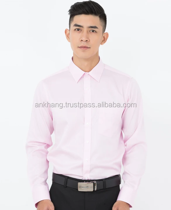 
Men fashion custom long light pink plain sleeve button shirt 
