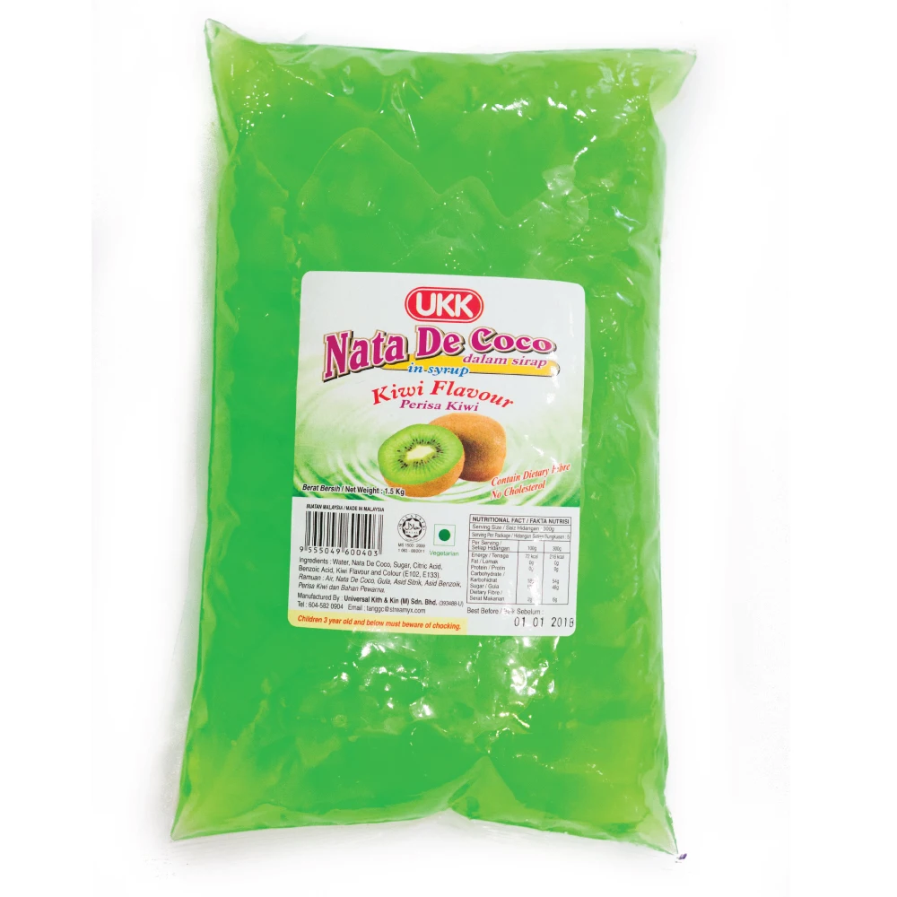 ODM/OEM Malaysia Halal ISO 12 x 1.5kg PE Bags Delicious Kiwi Syrup Nata de Coco
