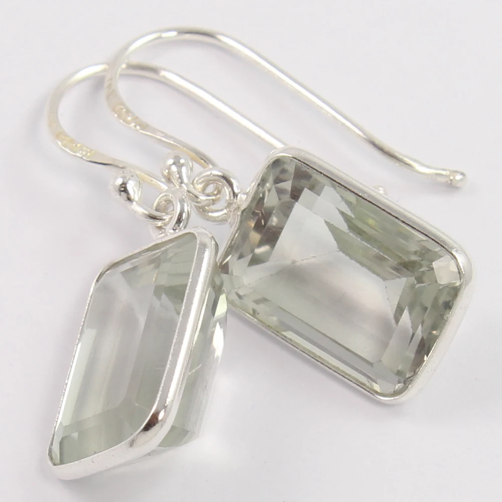 NEW Handmade Art 925 Sterling Silver Stunning Earrings Natural GREEN AMETHYST Octagon Gemstone Earrings Women Designs