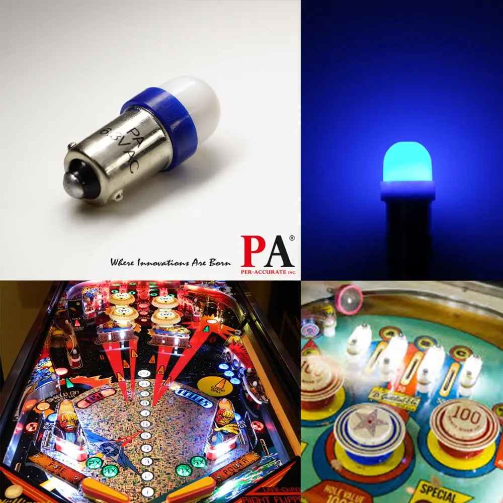 PA 2 SMD 2835 Ba9s #44 T4W 1445 wedge LED 6.3v for Pinball Machine(Blue)