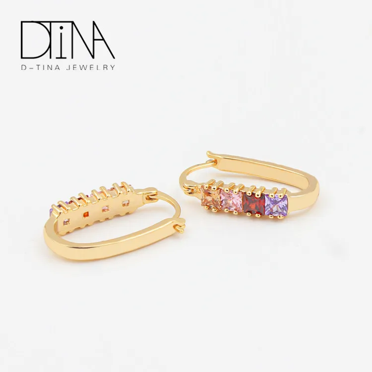 DTINA Shiny Zircon Small Dangle Earrings Multi Color Zircon Goldsmith Tourmaline Women Party Earring