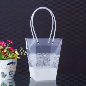 Custom Supermarket promotional printed Orchid packaging handled bag Transparent plastic flower box