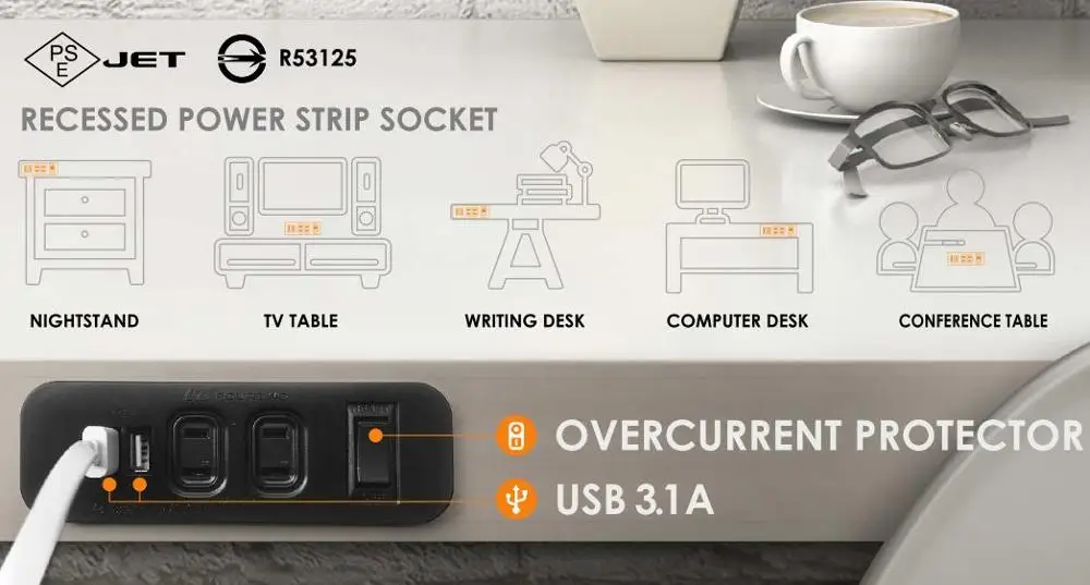 PSE 2 розетки переменного тока + USB-зарядные детали мебели