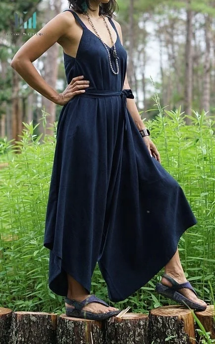 Boho Blue harem jumpsuit, hemp overall, Hot Summer fancy hemp clothing overall