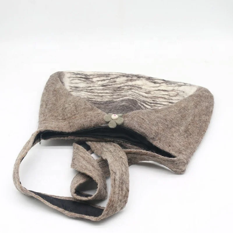 FYN-BG-028, Felt Hand Bag, Felted by Skilled and Talented Women Artisans from Nepal, 100% Eco-friendly New Zealand Wool
