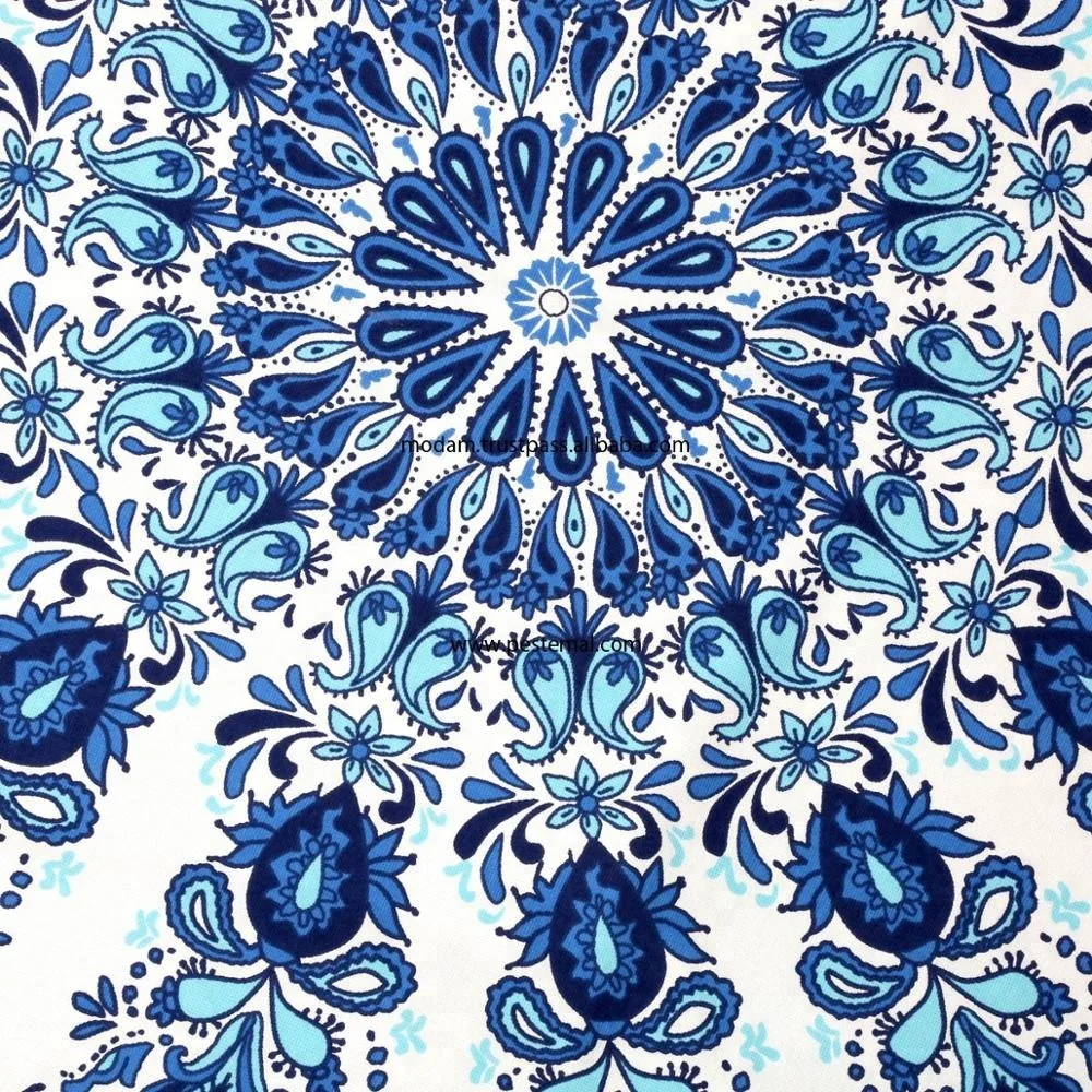 Turkish Blue and White Colored Mandala Pattern Stylish Roundie Beach Towel with Round Shape Tassels Reasonable Price %100 Cotton
