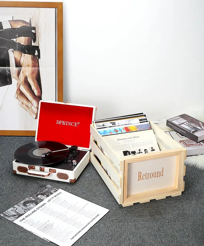 Ящик для хранения записей вмещает до 75 альбомов, натуральный