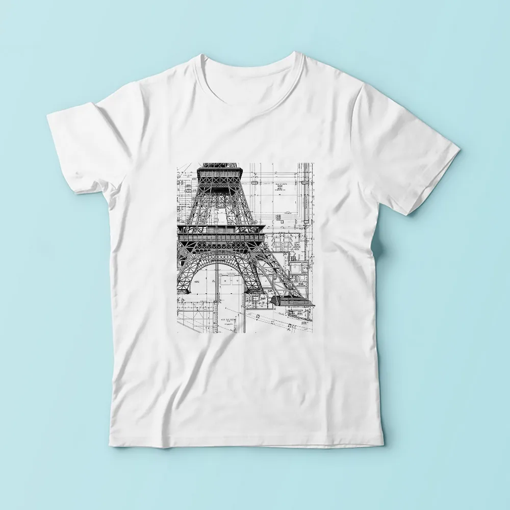 Custom Sublimation Eiffel Tower Technical drawings t-shirt
