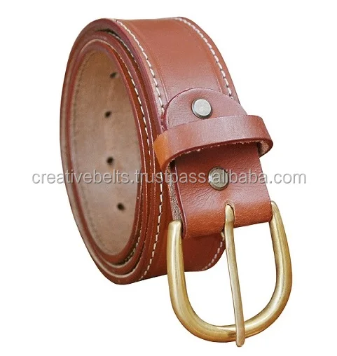 FULL GRAIN COW LEATHER TAN HANDMADE BELT FOR MENS, SOLID BRASS BUCKLE