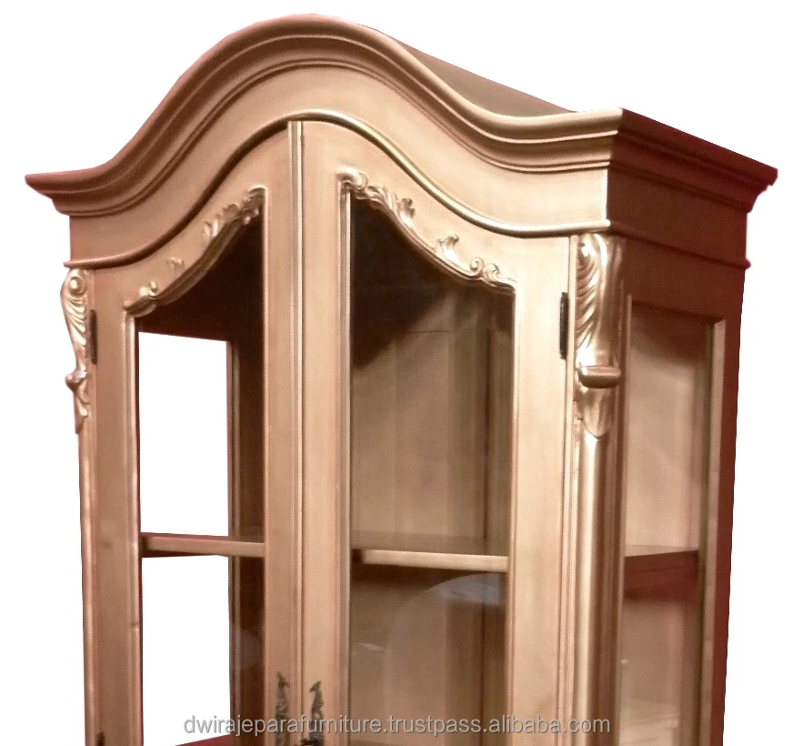 French Furniture Livingroom Showcase Cabinet 2 Glass Door Copper Color - Painted Furniture Indonesia