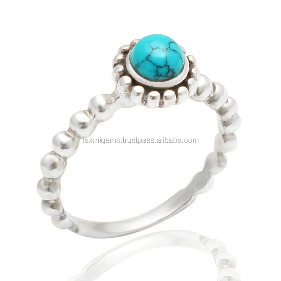 Wholesale Turquoise 5 mm gemstone 925 silver jewelry ring